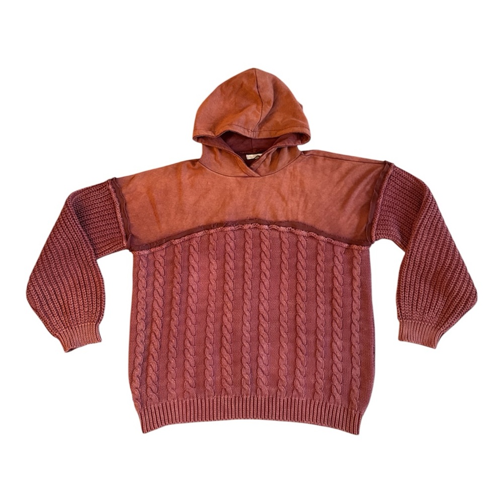 Gilded Intent Rust Cable-Knit Hoodie Sweater Women size L